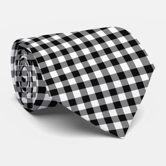 Zwart-wit Grote Grootte Gingham Checks Stropdas (Opgerold)