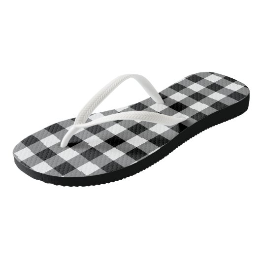Zwart-wit Grote Grootte Gingham Checks Teenslippers (Schuin)