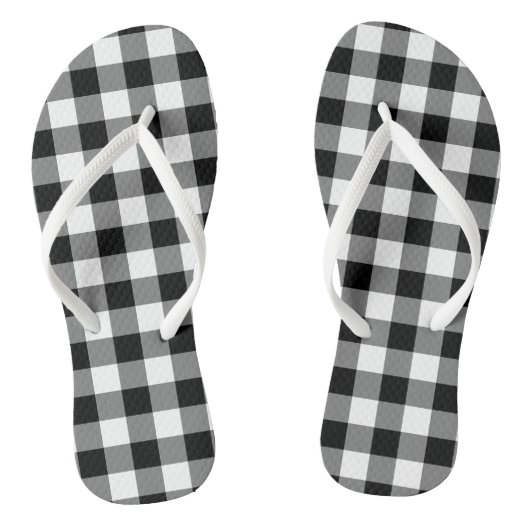 Zwart-wit Grote Grootte Gingham Checks Teenslippers (Voetbed)