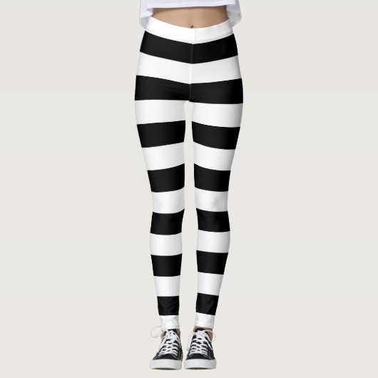 Zwart-wit Grote Grootte Horizontale Strepen Leggings (Voorkant)