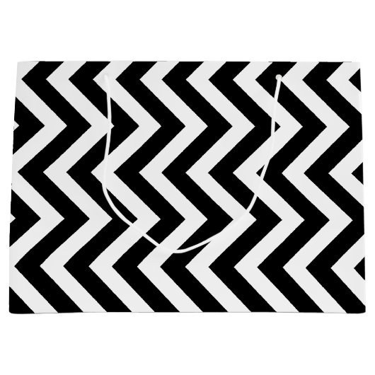 Zwart-wit Grote Grootte Verticale Chevron Groot Cadeauzakje (Voorkant)