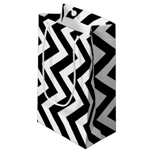 Zwart-wit Grote Grootte Verticale Chevron Klein Cadeauzakje (Voorkant Gekanteld)