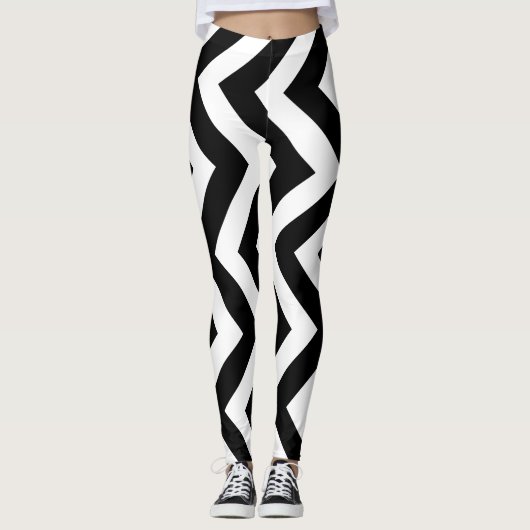 Zwart-wit Grote Grootte Verticale Chevron Leggings (Voorkant)