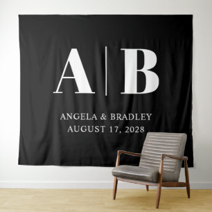 Zwart-wit grote letters trouwmonogram wandkleed