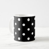 Zwart-wit grote polka stippen koffiemok (Voorkant links)