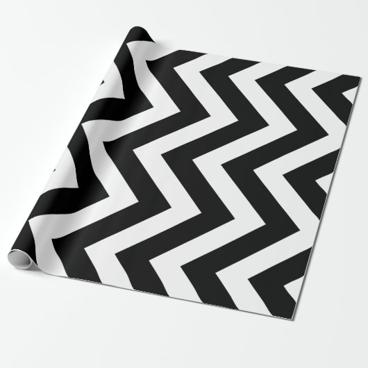 Zwart-wit Grote Verticale Chevron Stripes Cadeaupapier (Uitgerold)