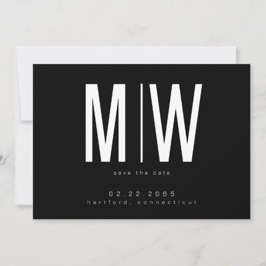 Zwart & Wit Grotere Monogram Trouw Save the Date (Voorkant)