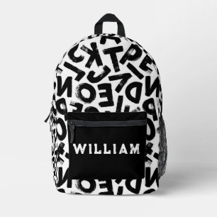 Zwart-wit Grunge Graffiti Letters Cool Tieners Bedrukte Rugzak