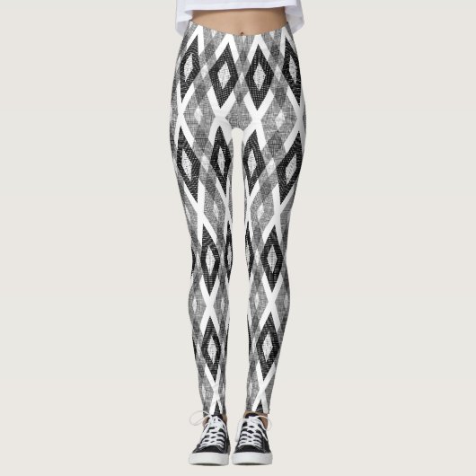 Zwart-wit Grunge Harlekijnpatroon Leggings (Voorkant)