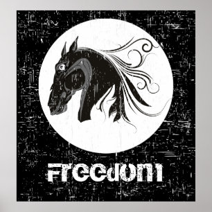 Zwart wit grunge paard hoofd dier poster