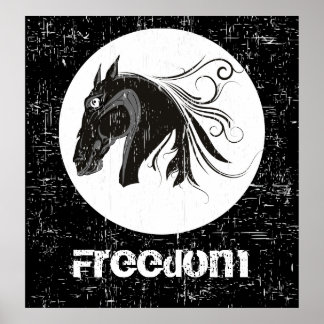 Zwart wit grunge paard hoofd dier poster