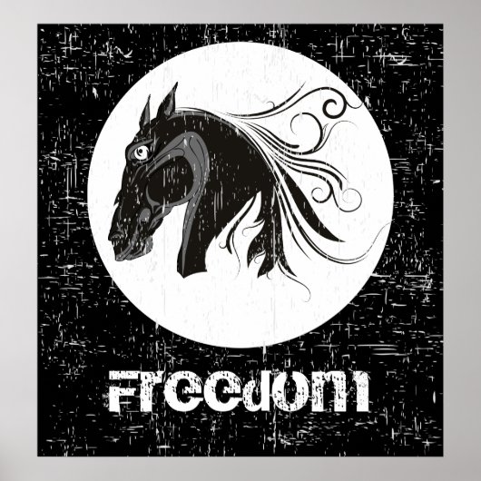 Zwart wit grunge paard hoofd dier poster (Voorkant)