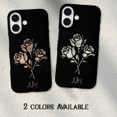 Zwart-Wit Grunge Stempel Rozen Initialen Case-Mate iPhone Case