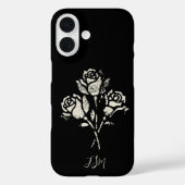 Zwart-Wit Grunge Stempel Rozen Initialen Case-Mate iPhone Case (Achterkant)