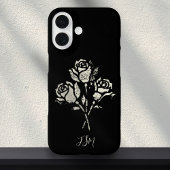 Zwart-Wit Grunge Stempel Rozen Initialen iPhone 16 Hoesje