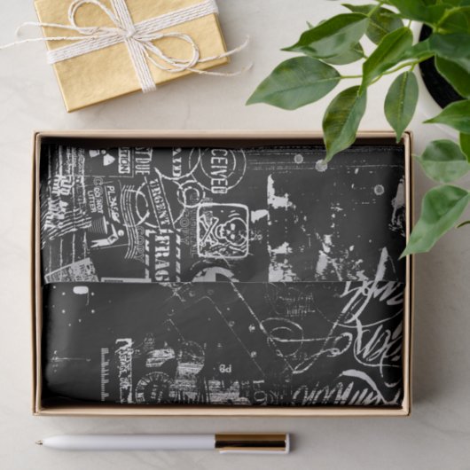 Zwart-wit grunge Tissue Paper Tissuepapier (Geschenk)