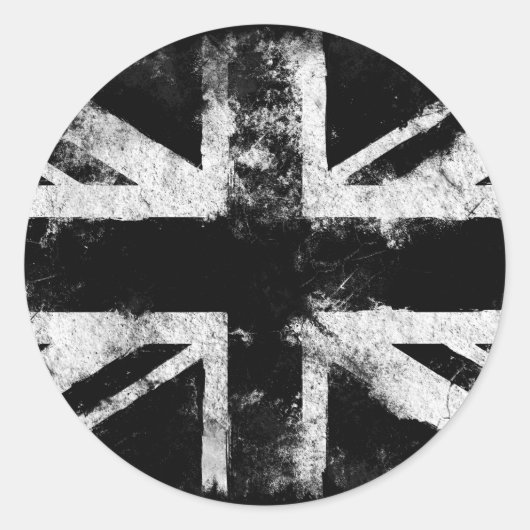 Zwart-wit Grunge UK Ronde Sticker (Voorkant)