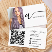 Zwart wit haarmake-up foto initiaal qr code visitekaartje