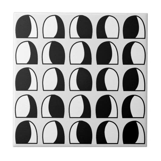 Zwart-wit halfcirkel geometrisch patroon tegeltje (Voorkant)