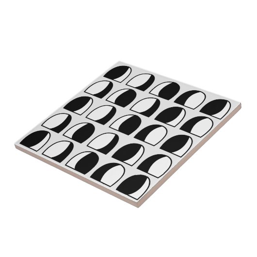 Zwart-wit halfcirkel geometrisch patroon tegeltje (Zijkant)