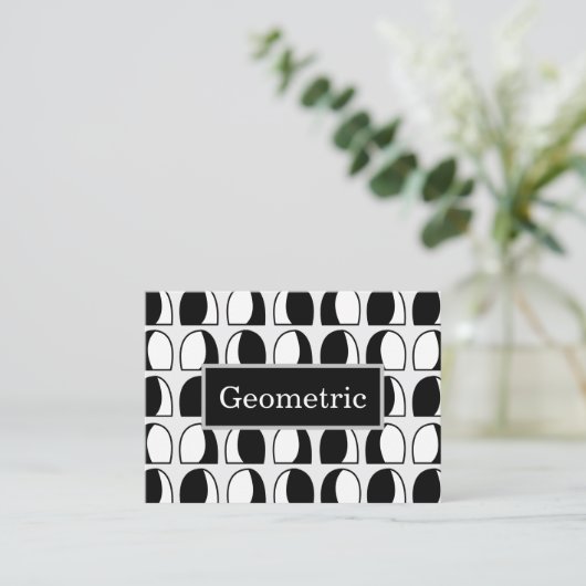 Zwart-wit halfcirkel geometrisch patroon visitekaartje (Staand voorkant)