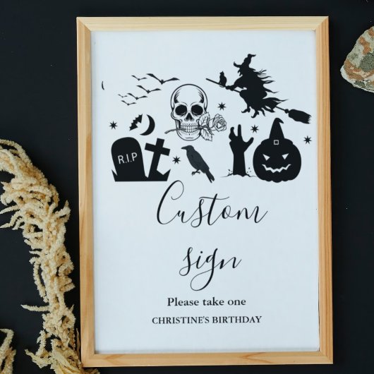 Zwart-wit Halloween aangepaste teken tabel Teken Poster