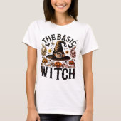 zwart wit Halloween Basic Heksenvrouwen T-shirt (Voorkant)
