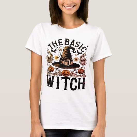  zwart wit Halloween Basic Heksenvrouwen T-shirt (Voorkant)