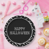 Zwart-wit Halloween Botten & vleermuispatroon Papieren Bordje (Feest)