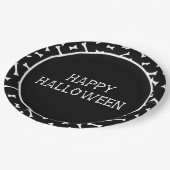 Zwart-wit Halloween Botten & vleermuispatroon Papieren Bordje (Gekanteld)