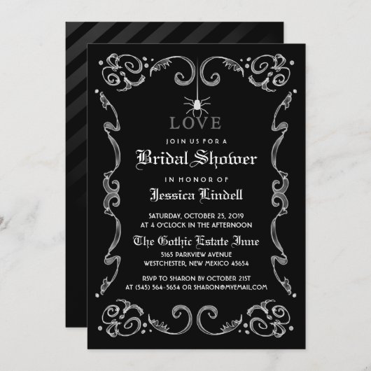 Zwart Wit Halloween bruiloft Gothic Vrijgezellenfe Kaart (Voorkant / Achterkant)