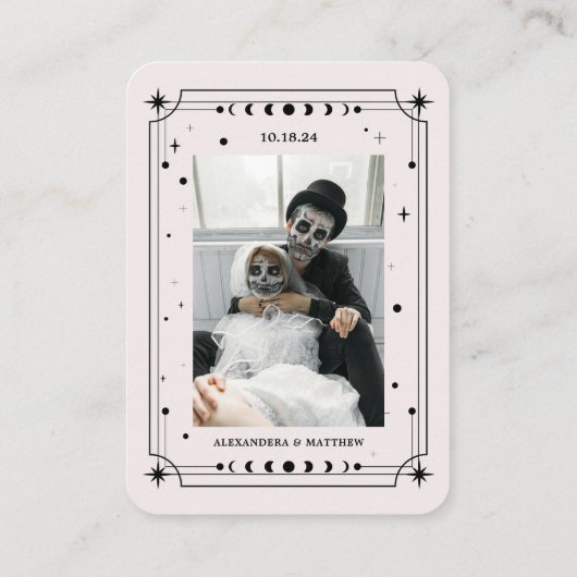 Zwart-wit Halloween Bruiloft RSVP Qr Code Informatiekaartje (Achterkant)