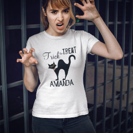 Zwart-wit Halloween Cat Custom T-shirt