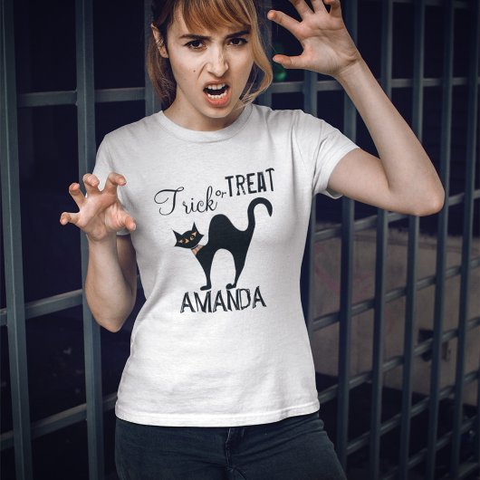 Zwart-wit Halloween Cat Custom T-shirt