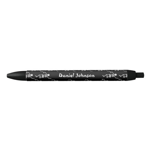 Zwart-Wit Halloween Dansende Skeletten Monogram Zwarte Inkt Pen (Voorkant)