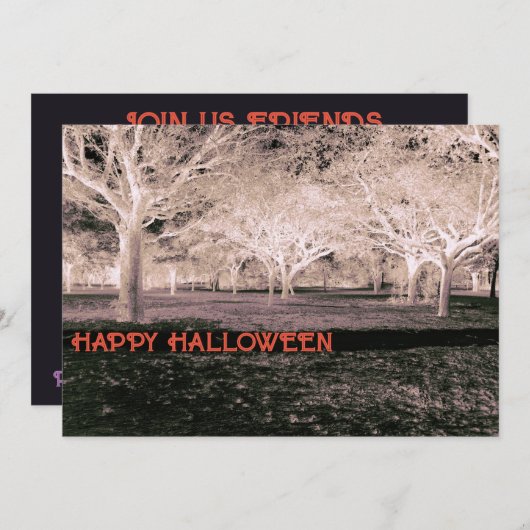 Zwart-wit Halloween-feest enge Bossen Kaart (Voorkant / Achterkant)