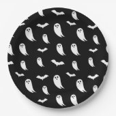 Zwart-wit Halloween Ghost- en vleermuispatroon Papieren Bordje (Voorkant)