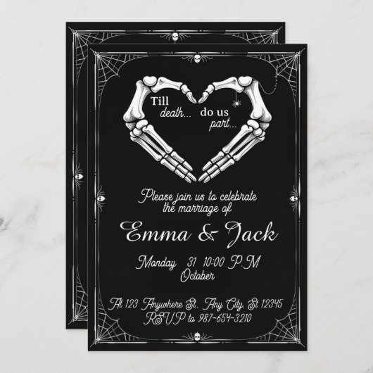 Zwart-wit Halloween Gothic bruiloft uitnodiging (Voorkant / Achterkant)