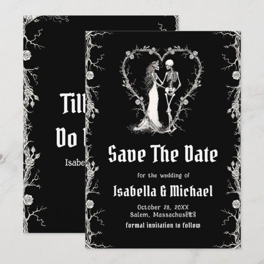 Zwart-wit Halloween gotische Save The Date Kaart (Voorkant / Achterkant)