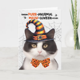Zwart Wit Halloween Kat PURRanormal MEOWolween Feestdagen Kaart