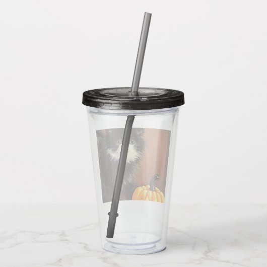  zwart-wit Halloween Kitten Acryl Drinkbeker (Achterkant)