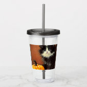  zwart-wit Halloween Kitten Acryl Drinkbeker (Voorkant)