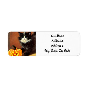  zwart-wit Halloween Kitten Etiket