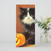 zwart-wit Halloween Kitten Kaart (Staand voorkant)