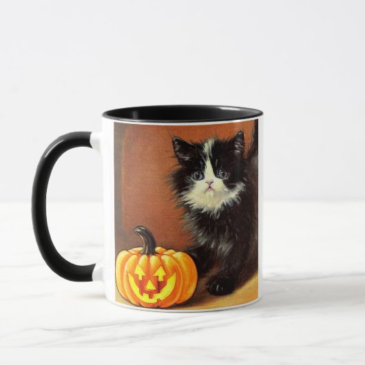  zwart-wit Halloween Kitten Mok (Links)