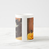  zwart-wit Halloween Kitten Porselein Kop (Voorkant)
