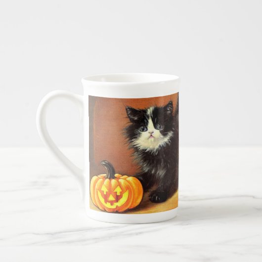  zwart-wit Halloween Kitten Porselein Kop (Links)