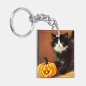 zwart-wit Halloween Kitten Sleutelhanger (Voorkant Links)