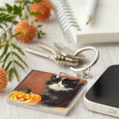 zwart-wit Halloween Kitten Sleutelhanger (Voorkant Rechts)