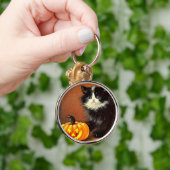  zwart-wit Halloween Kitten Sleutelhanger (Hand)